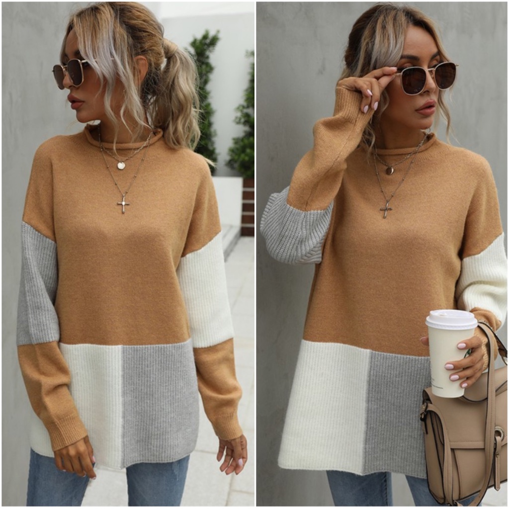 #36 Cozy Color Block Knit Sweater Top